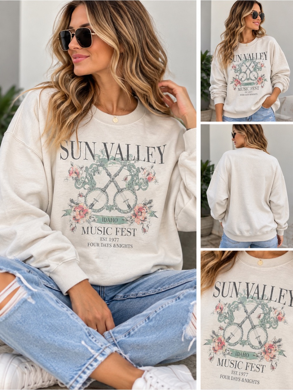 Arizona Sun Valley Music Fest Graphic Crewneck Sweatshirt - Cream Cottagecore M